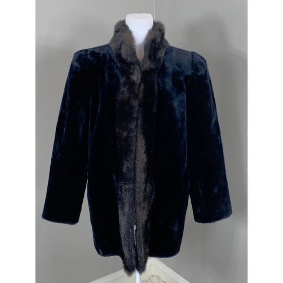 Vintage 80s 90s Black Plush Faux Fur Mink Coat Punk BarbieCore GlamRock Winter - Picture 3 of 11